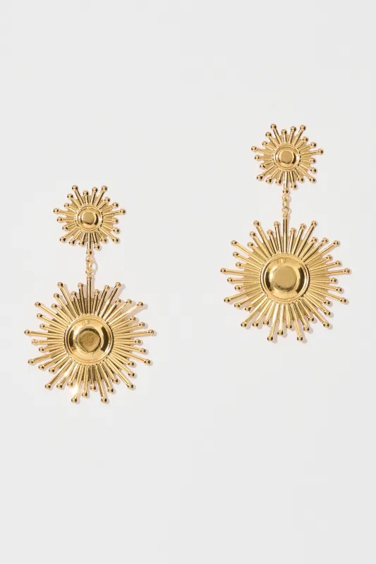 Solene Drop Earrings in Gold Sunburst sold by St Frock