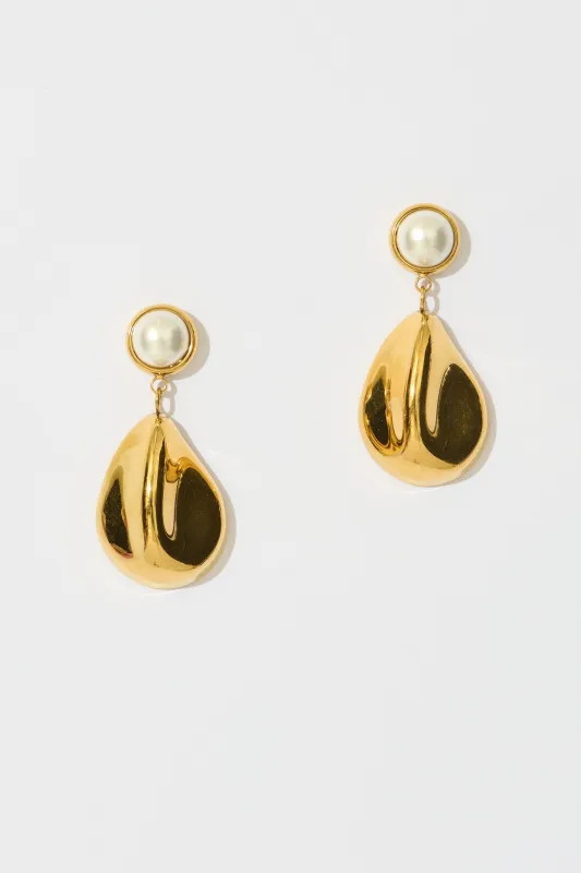 Estelle Stud Earrings in 18k Gold Teardrop with Pearl sold by St Frock