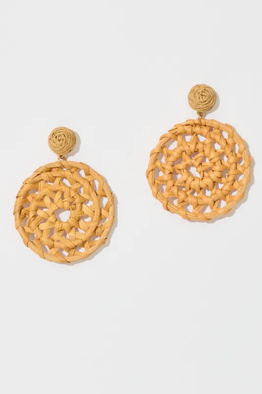 Leana Drop Earrings in Natural Raffia with Gold Accent sold by St Frock