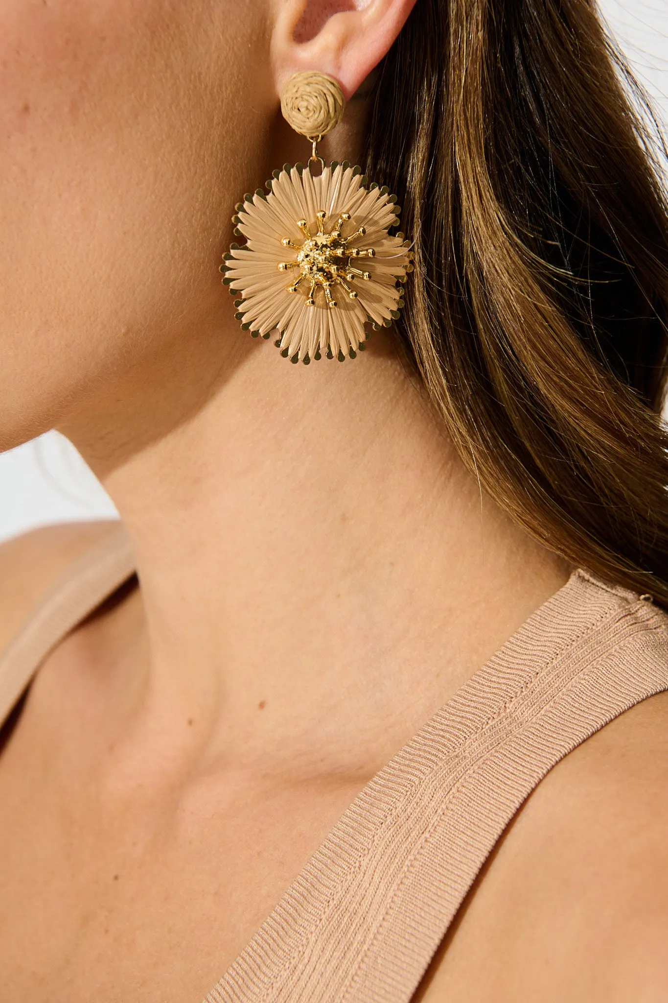 Anais Drop Earrings in Blush Raffia with Gold Accent sold by St Frock product image thumbnail 3