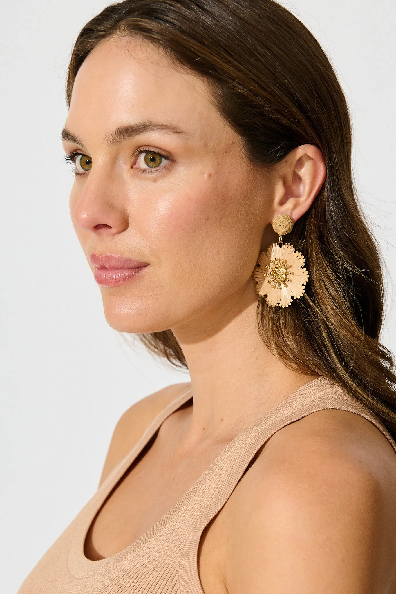 Anais Drop Earrings in Blush Raffia with Gold Accent sold by St Frock product image thumbnail 2