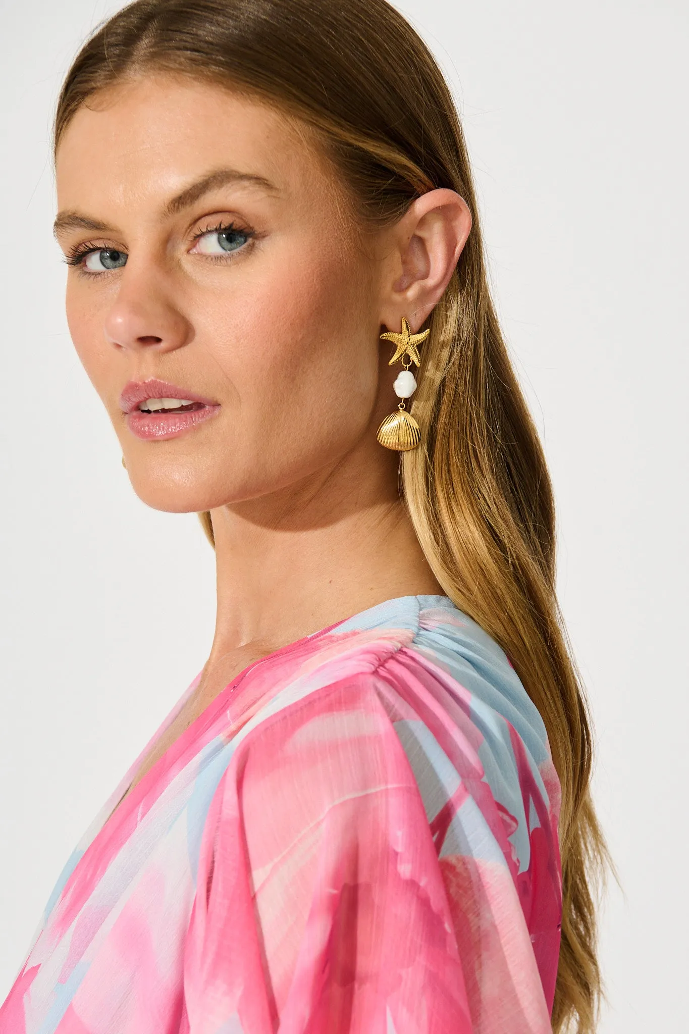 Starfish Embellished Drop Earrings in Gold sold by St Frock product image thumbnail 2