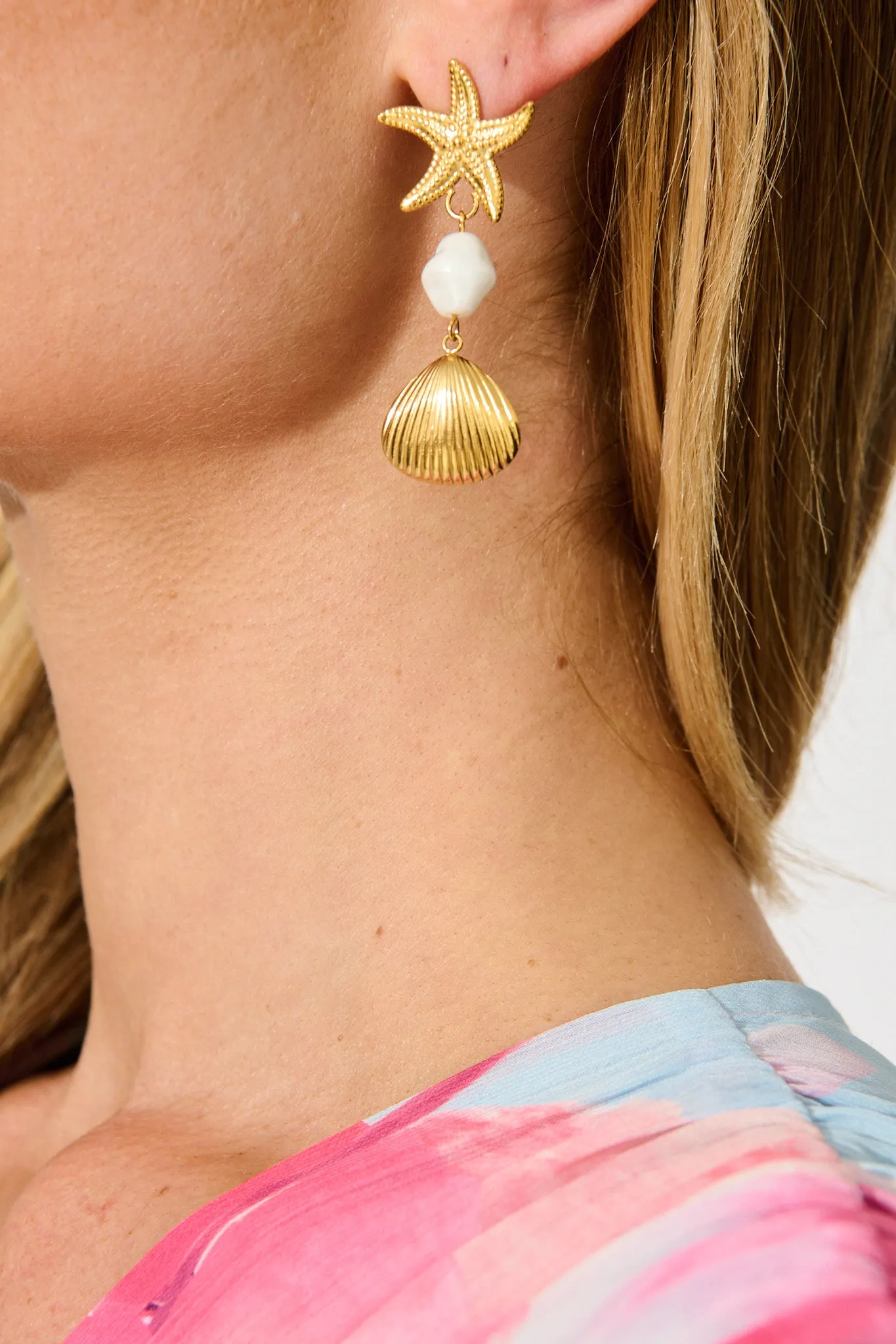 Starfish Embellished Drop Earrings in Gold sold by St Frock product image thumbnail 3