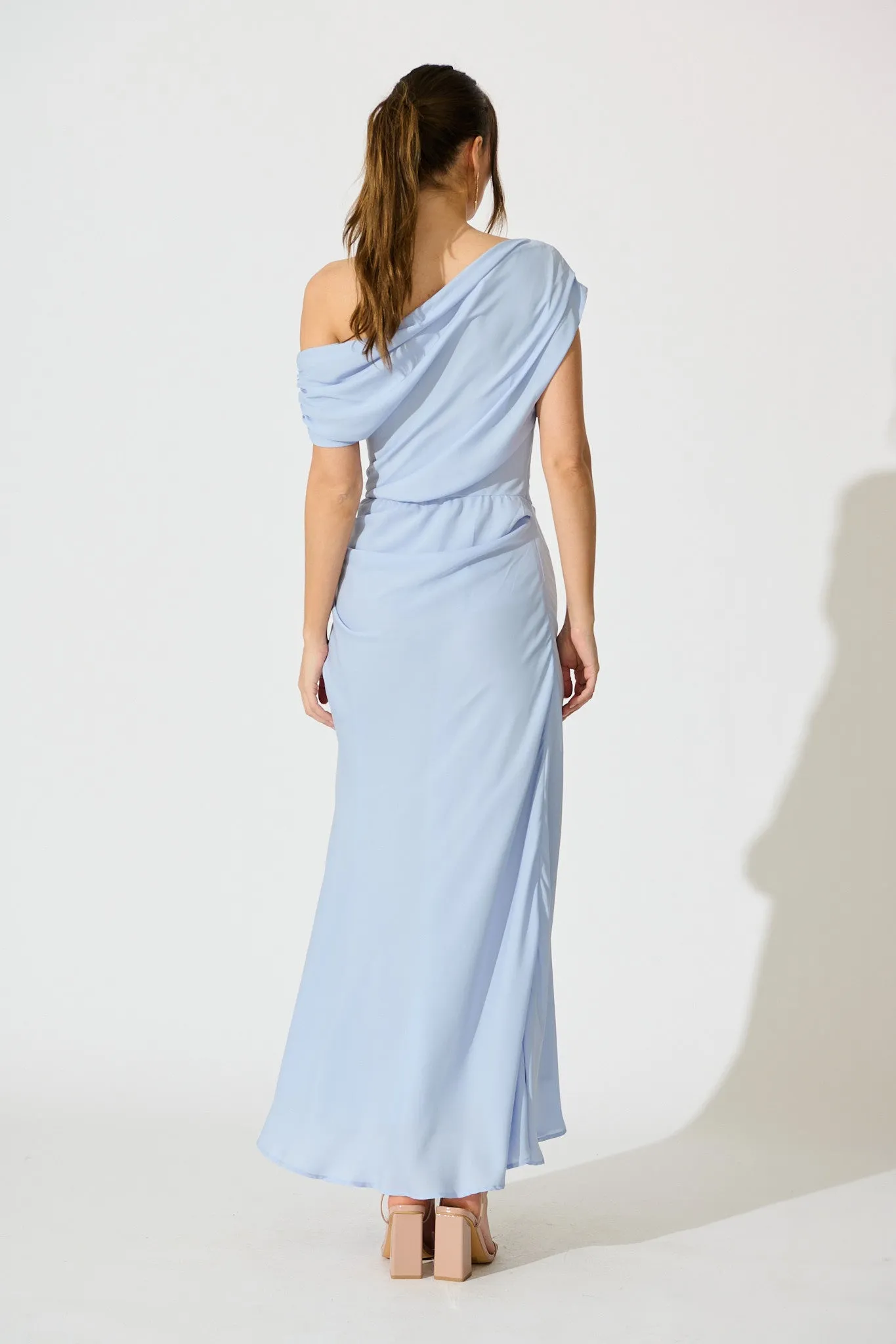 Marielle Off Shoulder Maxi Dress in Dusty Blue Chiffon sold by St Frock product image thumbnail 4