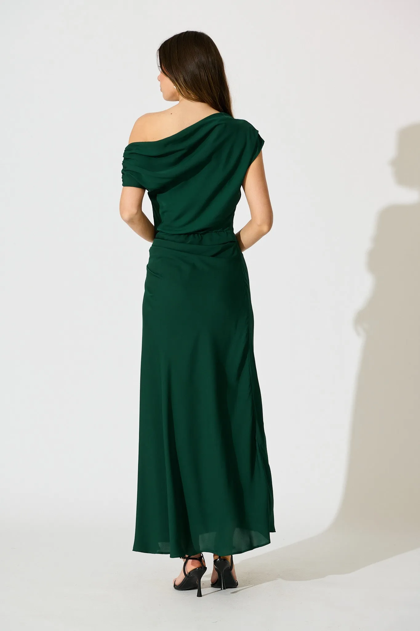 Marielle Off Shoulder Maxi Dress in Emerald Chiffon sold by St Frock product image thumbnail 4