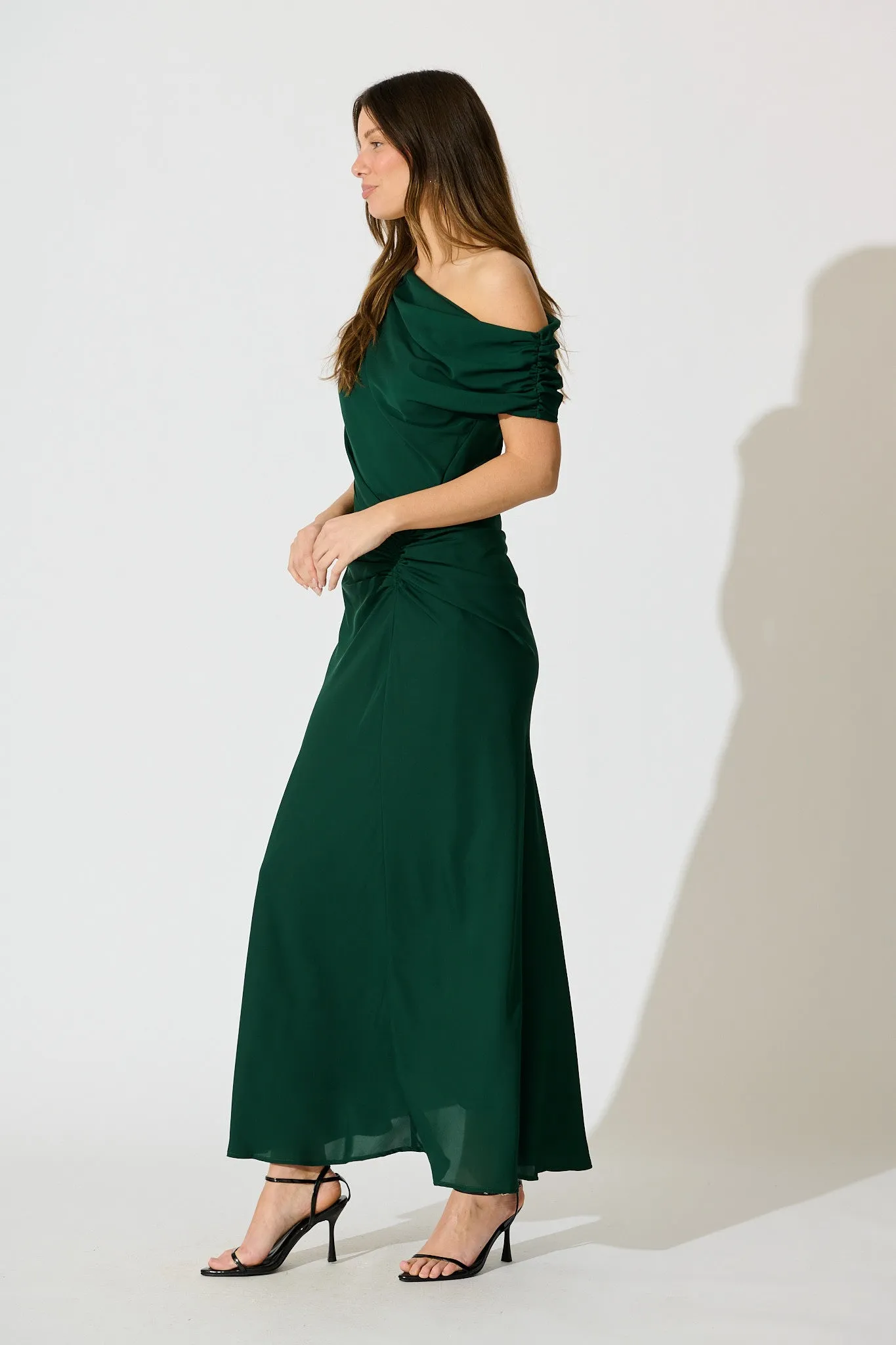 Marielle Off Shoulder Maxi Dress in Emerald Chiffon sold by St Frock product image thumbnail 3