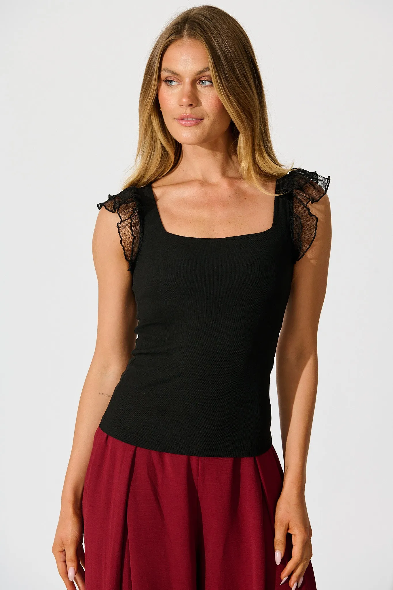 Veil of Dots Top in Black Jersey sold by St Frock