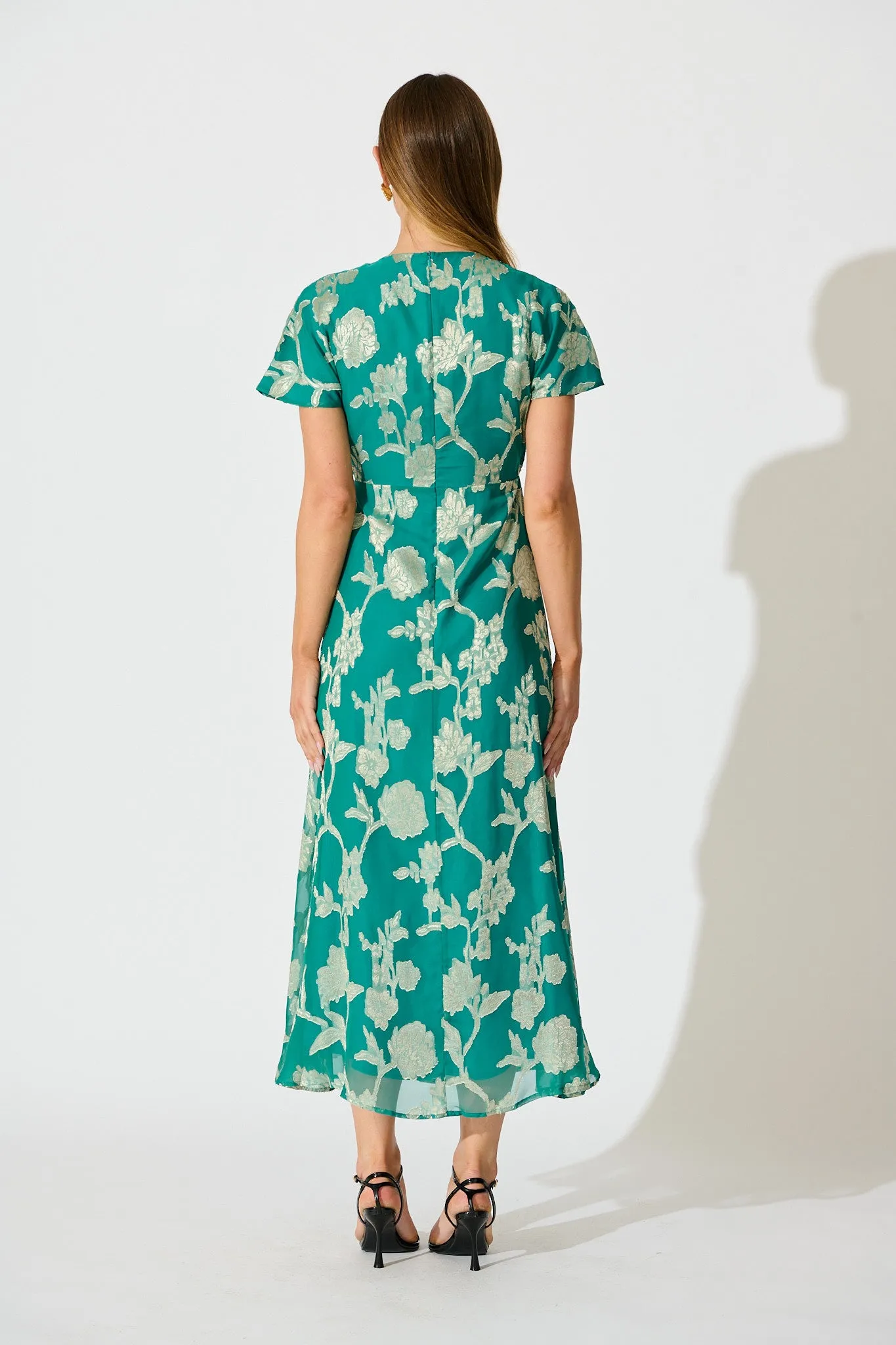 Maelis Maxi Dress in Teal and Gold Burnout Chiffon sold by St Frock product image thumbnail 4