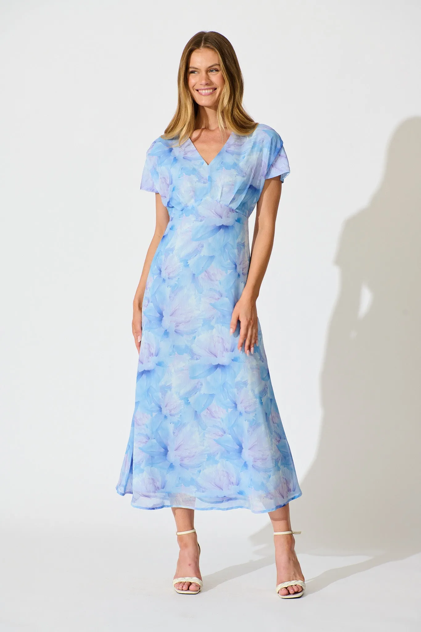 Maelis Maxi Dress in Blue Floral Chiffon sold by St Frock