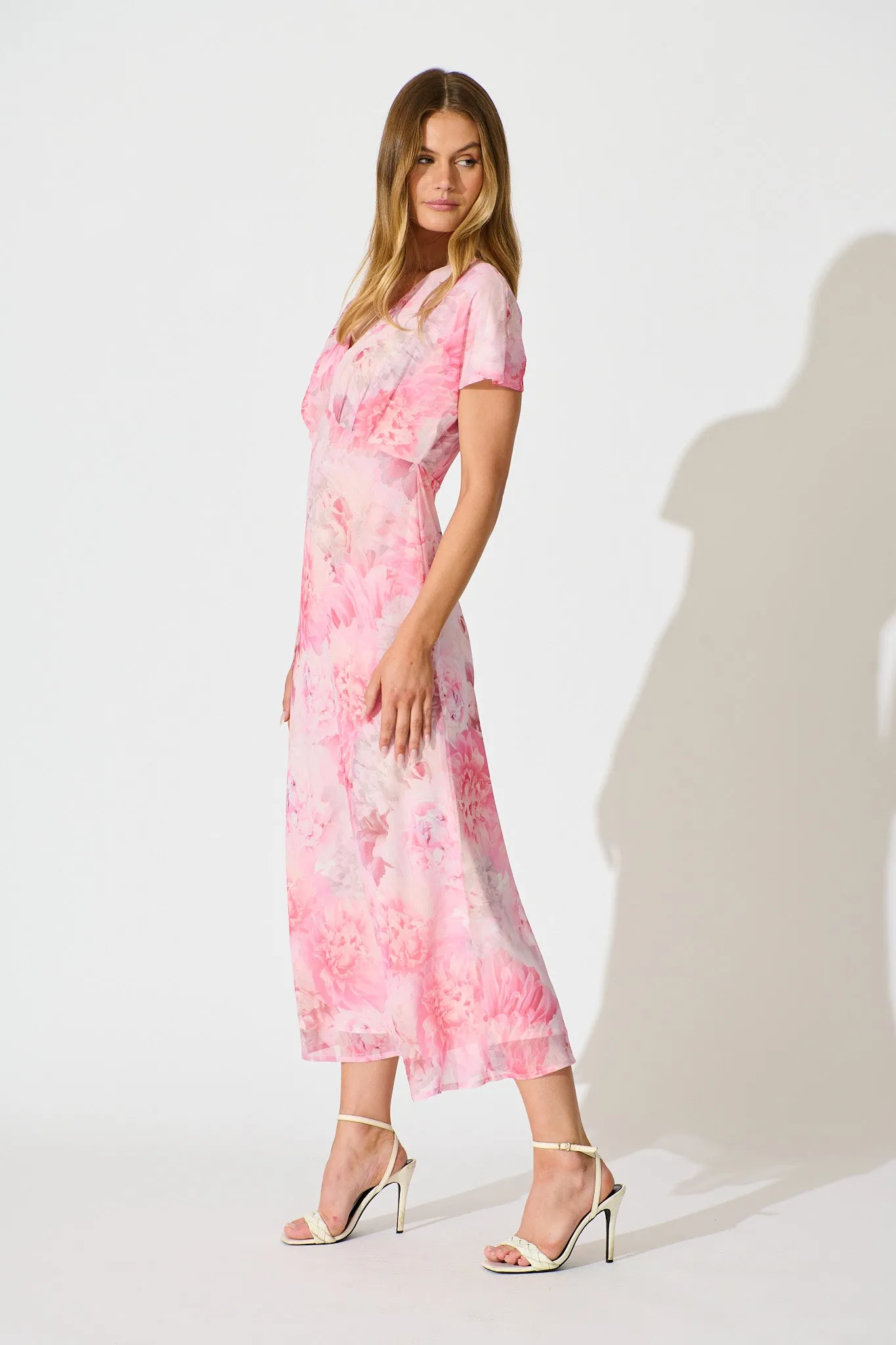Maelis Maxi Dress in Pink Floral Chiffon sold by St Frock product image thumbnail 3