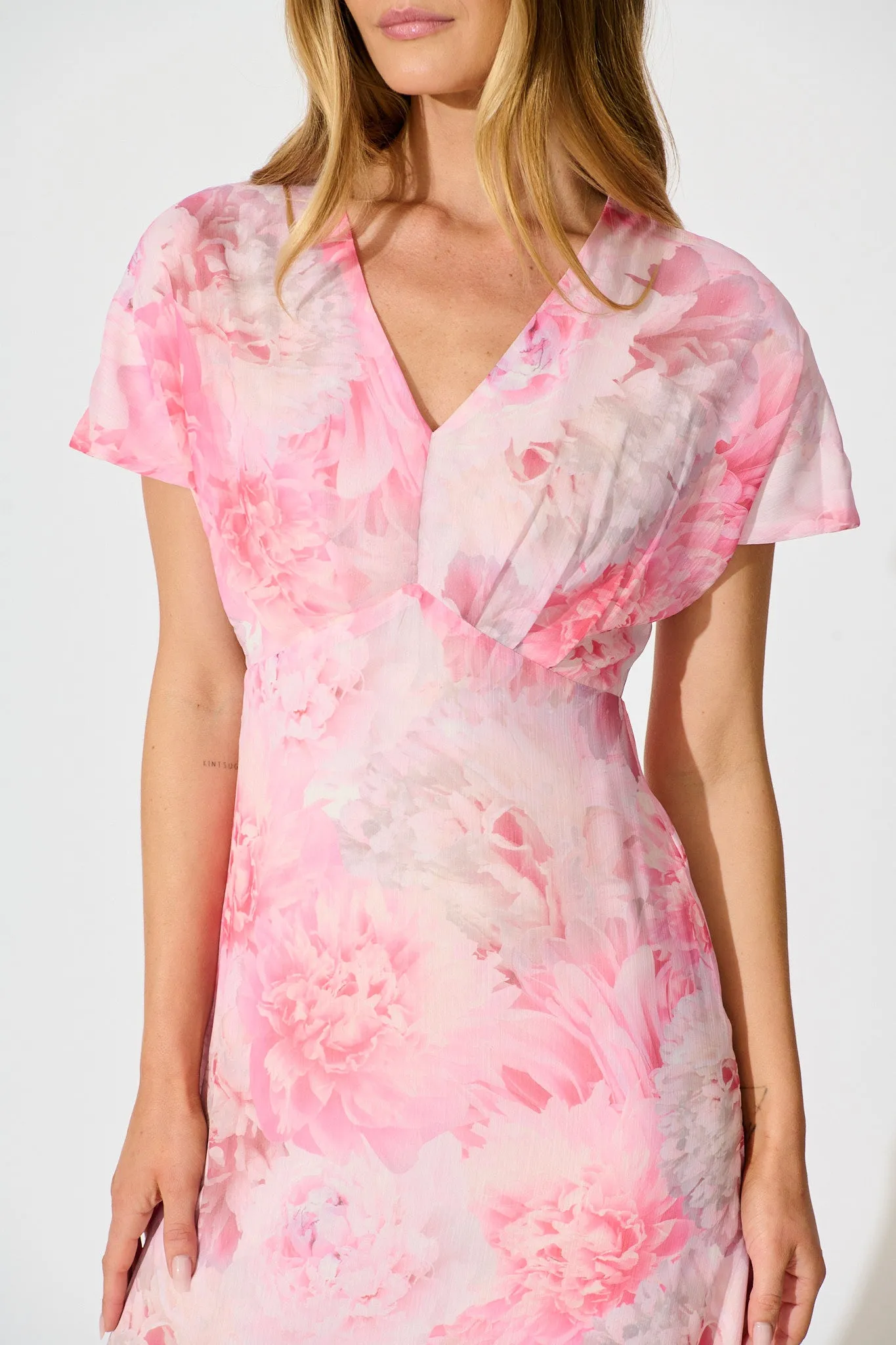 Maelis Maxi Dress in Pink Floral Chiffon sold by St Frock product image thumbnail 5