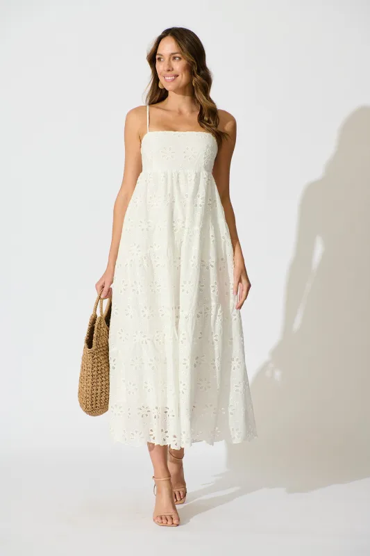 Lily Muse Maxi Sundress in White Embroidery Cotton sold by St Frock