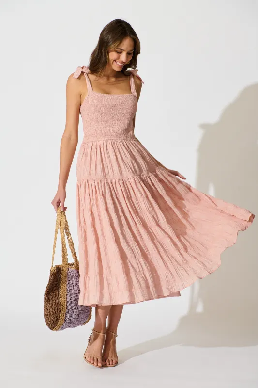 Lila Rea Maxi Sundress in Blush Swiss Dot sold by St Frock