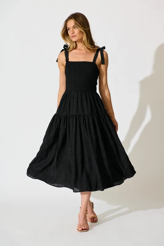 Lila Rea Maxi Sundress in Black Swiss Dot sold by St Frock