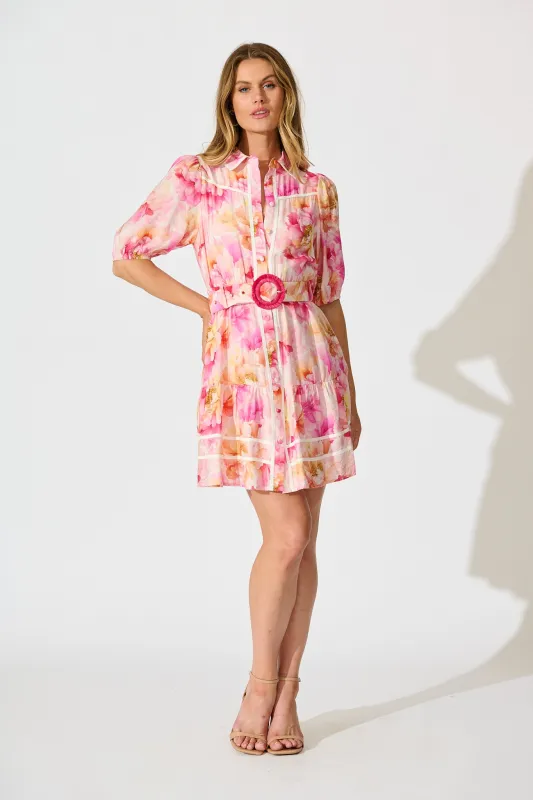Laoise Shirt Dress in Pink Floral sold by St Frock