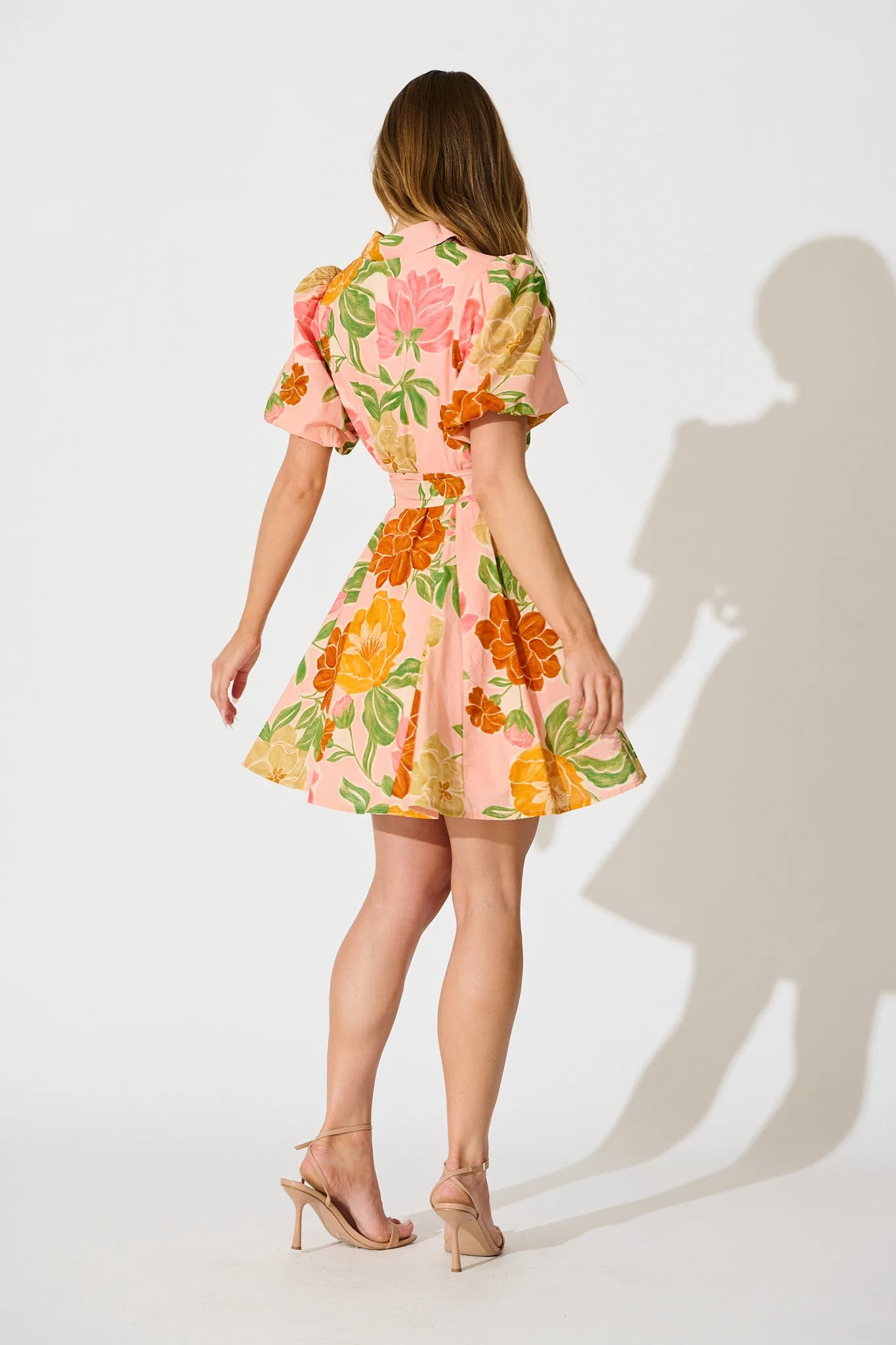 Beck Shirt Dress in Peach Floral Cotton sold by St Frock product image thumbnail 4