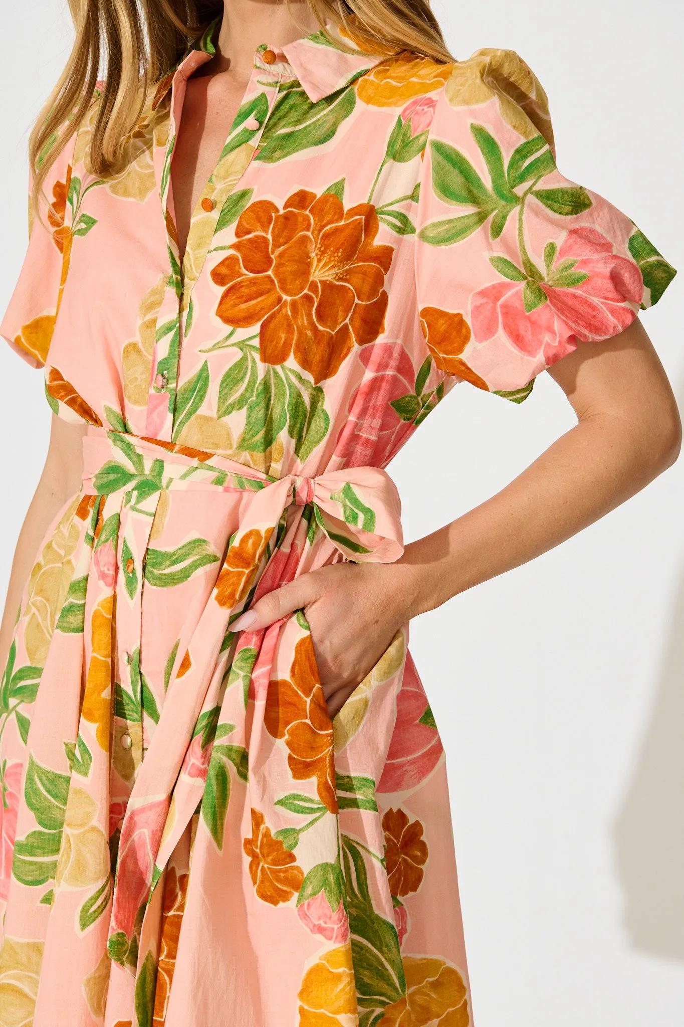 Beck Shirt Dress in Peach Floral Cotton sold by St Frock product image thumbnail 5