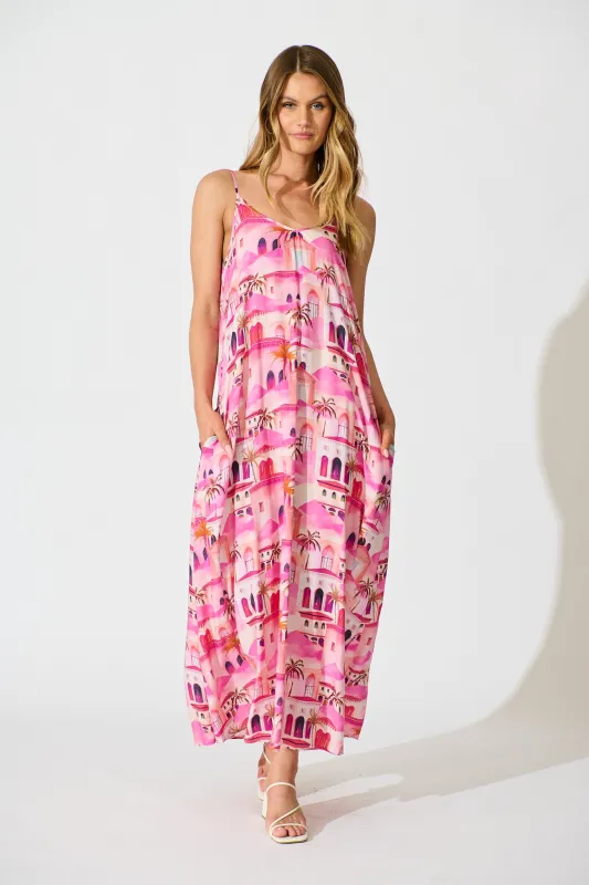 No Scrubs Maxi Dress in Pink Resort Print sold by St Frock