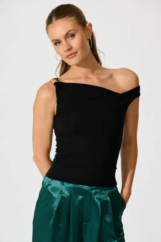 Ala Off Shoulder Top in Black sold by St Frock