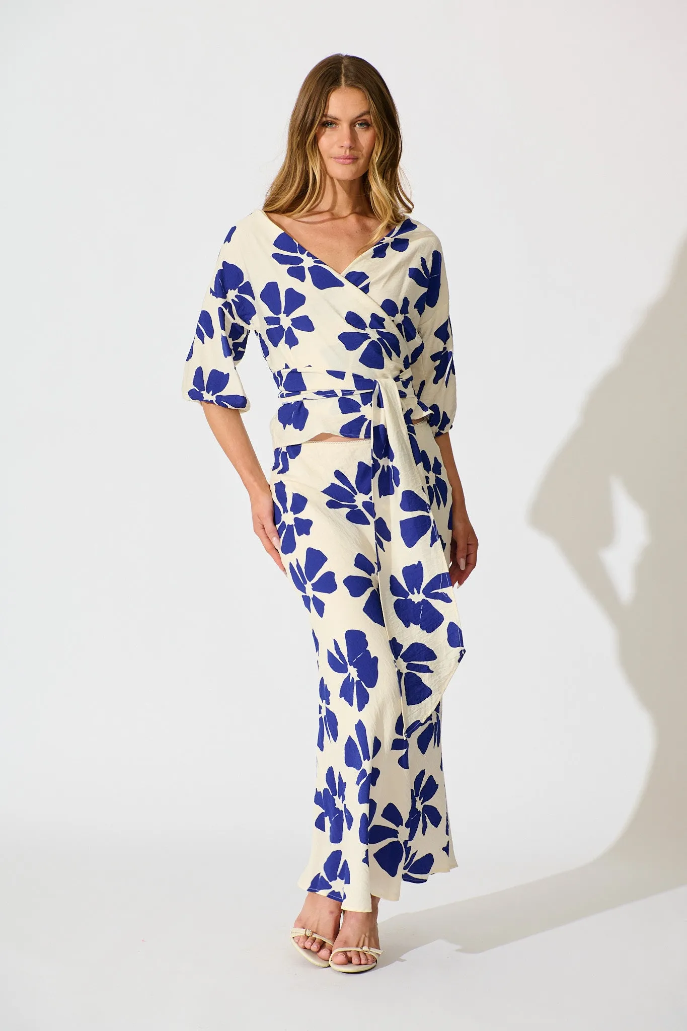 Lanah Maxi Skirt in White with Blue Flower Print sold by St Frock product image thumbnail 4