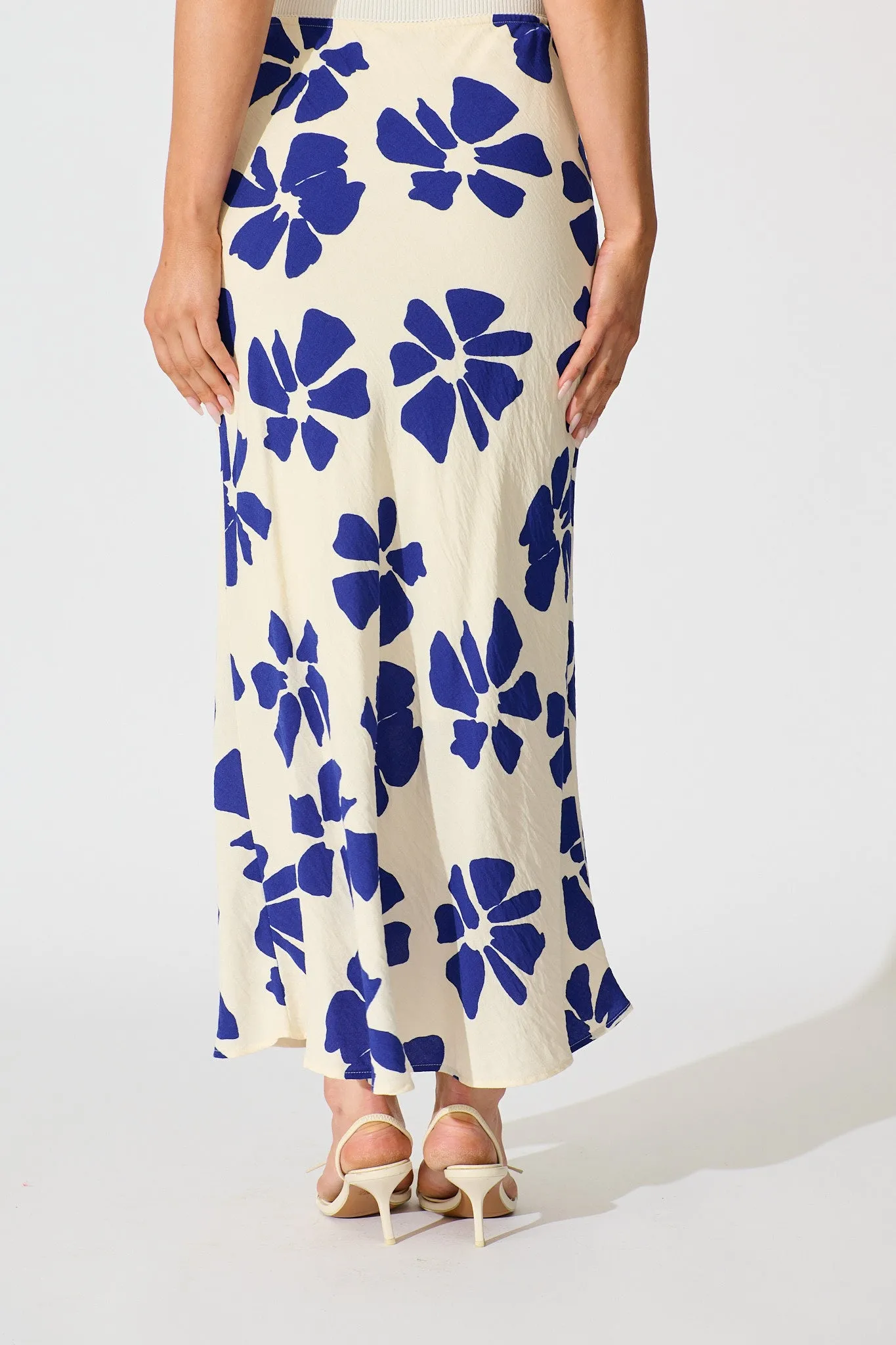 Lanah Maxi Skirt in White with Blue Flower Print sold by St Frock product image thumbnail 3