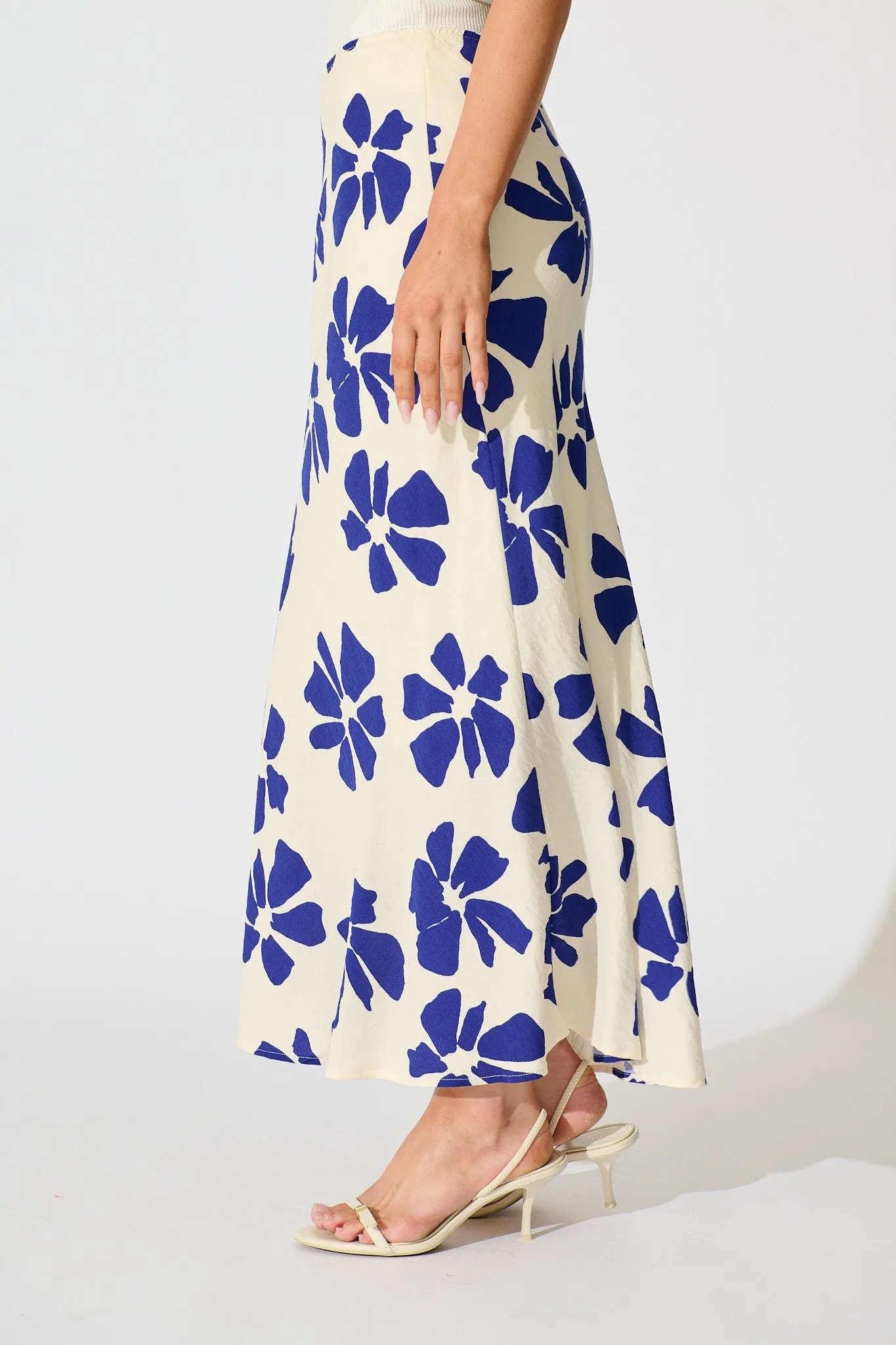 Lanah Maxi Skirt in White with Blue Flower Print sold by St Frock product image thumbnail 2