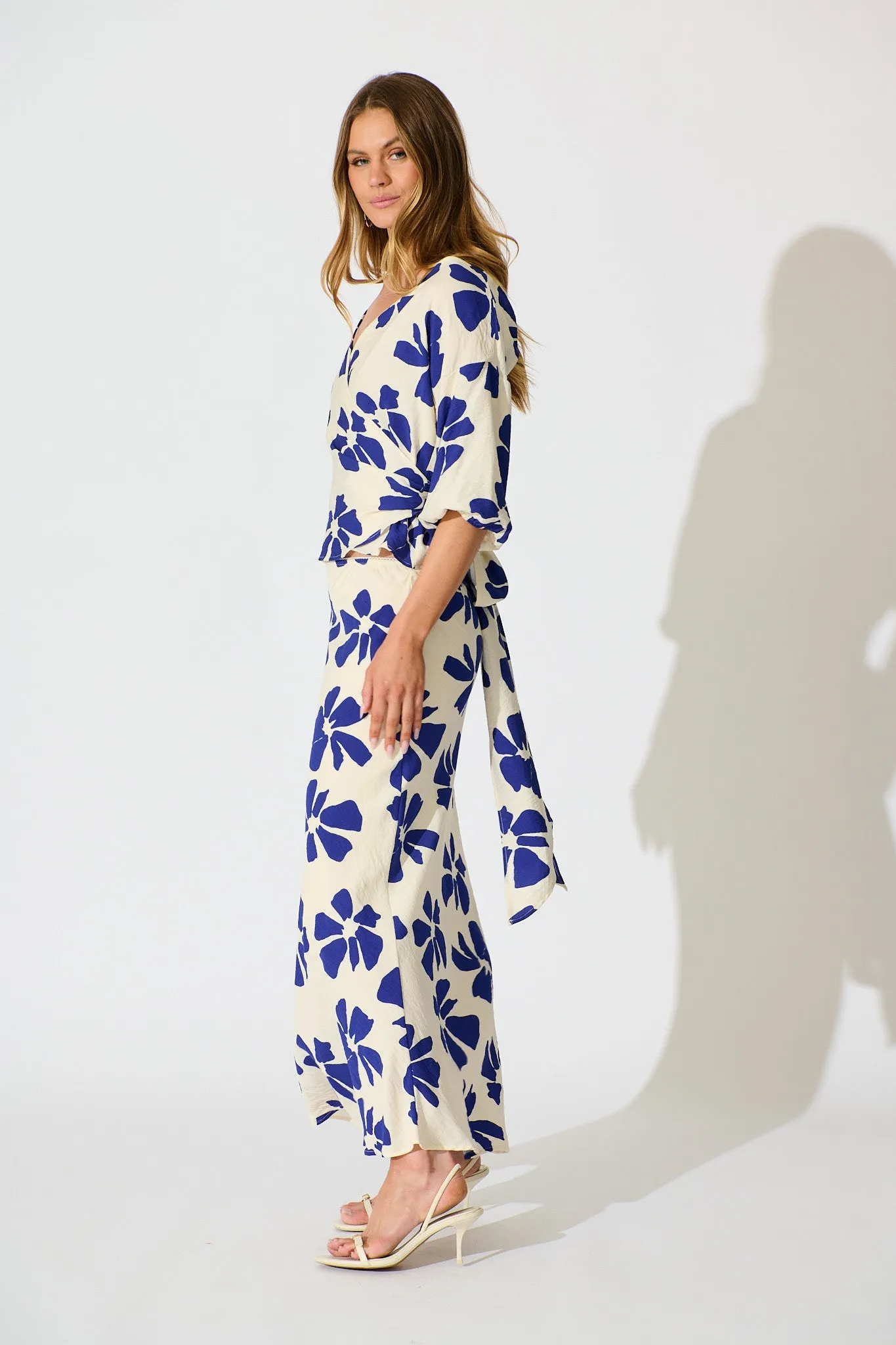 Rhylee Wrap Top in White with Blue Flower Print sold by St Frock product image thumbnail 5