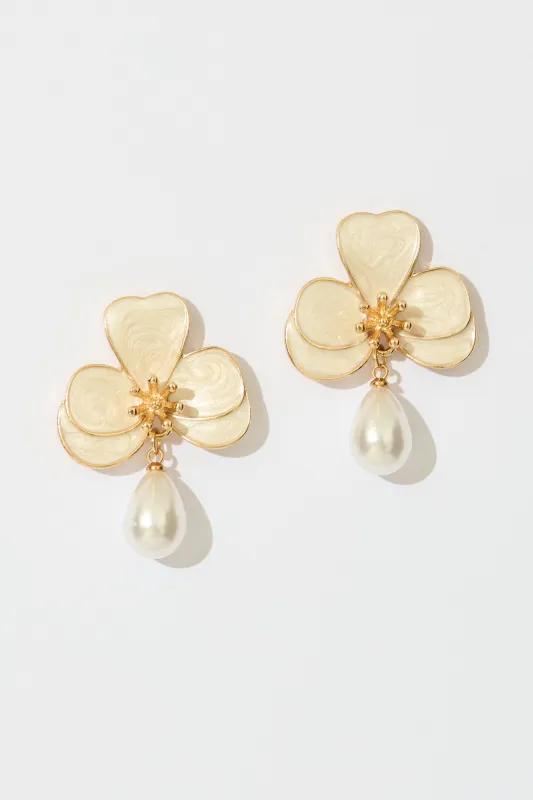 Osteria Orchid Drop Earrings in Gold with Pearlescent sold by St Frock