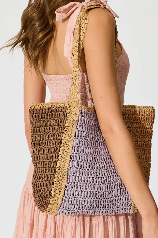 Mira Colourblock Tote Bag in Multi Raffia sold by St Frock