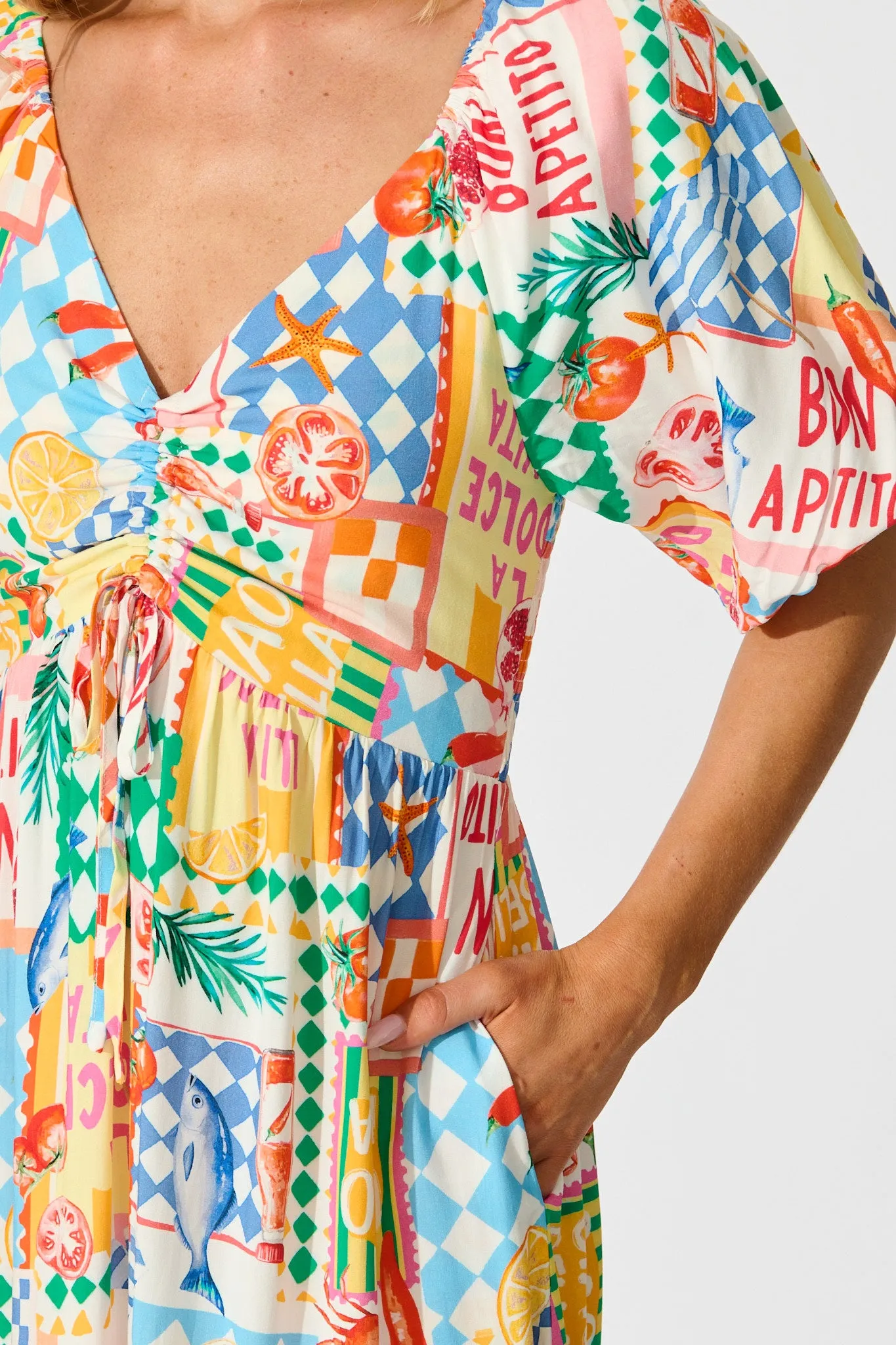 Coverdale Maxi Dress in White Multi Conversational Print sold by St Frock product image thumbnail 5