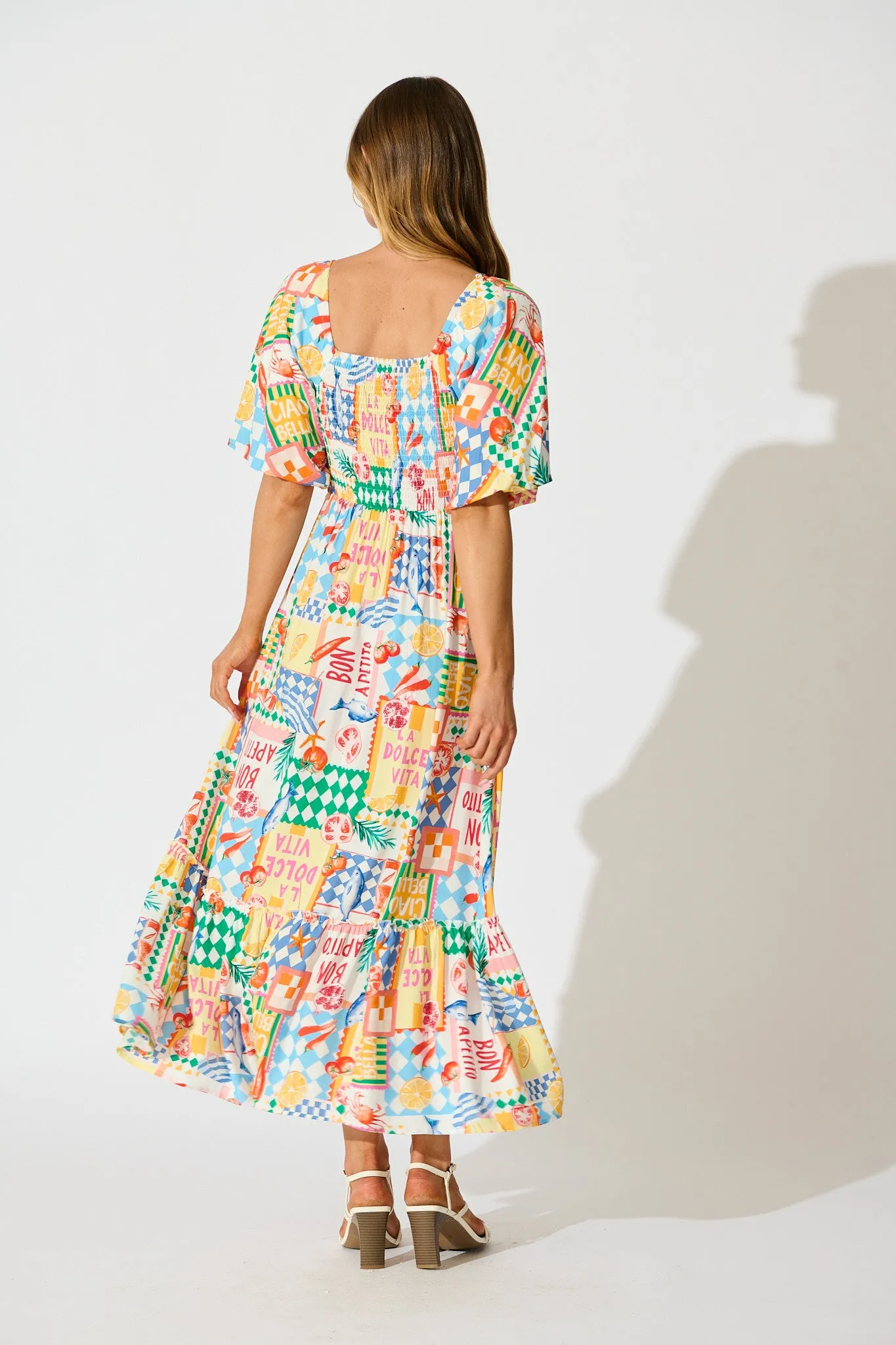 Coverdale Maxi Dress in White Multi Conversational Print sold by St Frock product image thumbnail 4