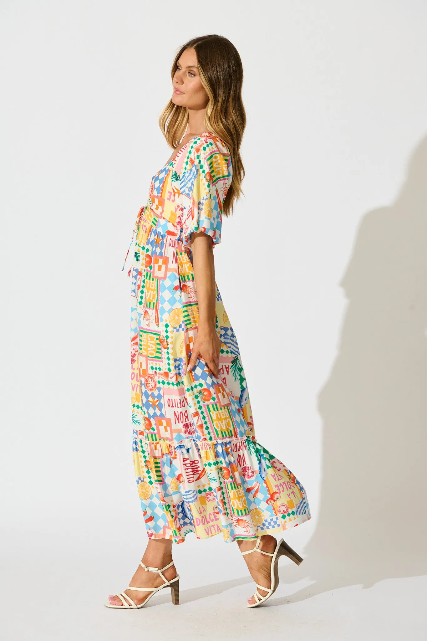 Coverdale Maxi Dress in White Multi Conversational Print sold by St Frock product image thumbnail 3