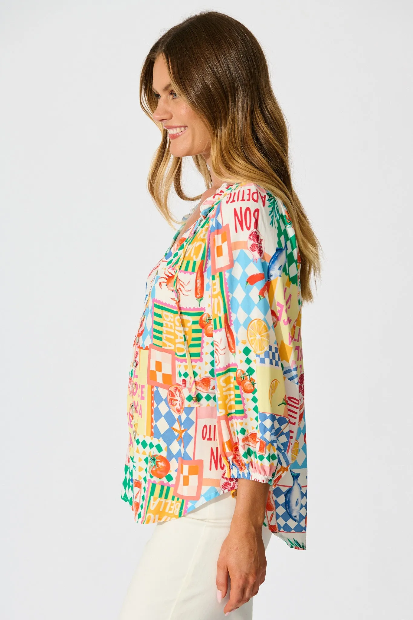 Annelie Top in White Multi Conversational Print sold by St Frock product image thumbnail 2