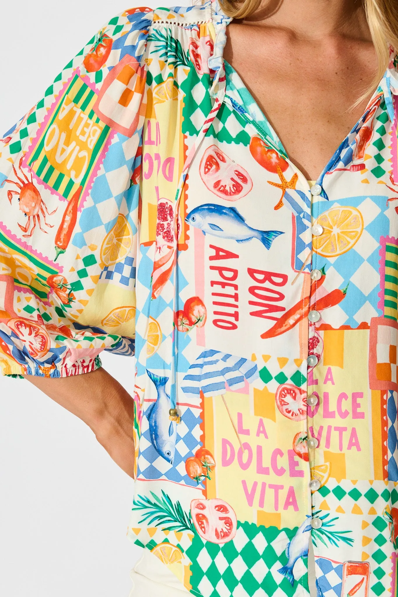 Annelie Top in White Multi Conversational Print sold by St Frock product image thumbnail 5