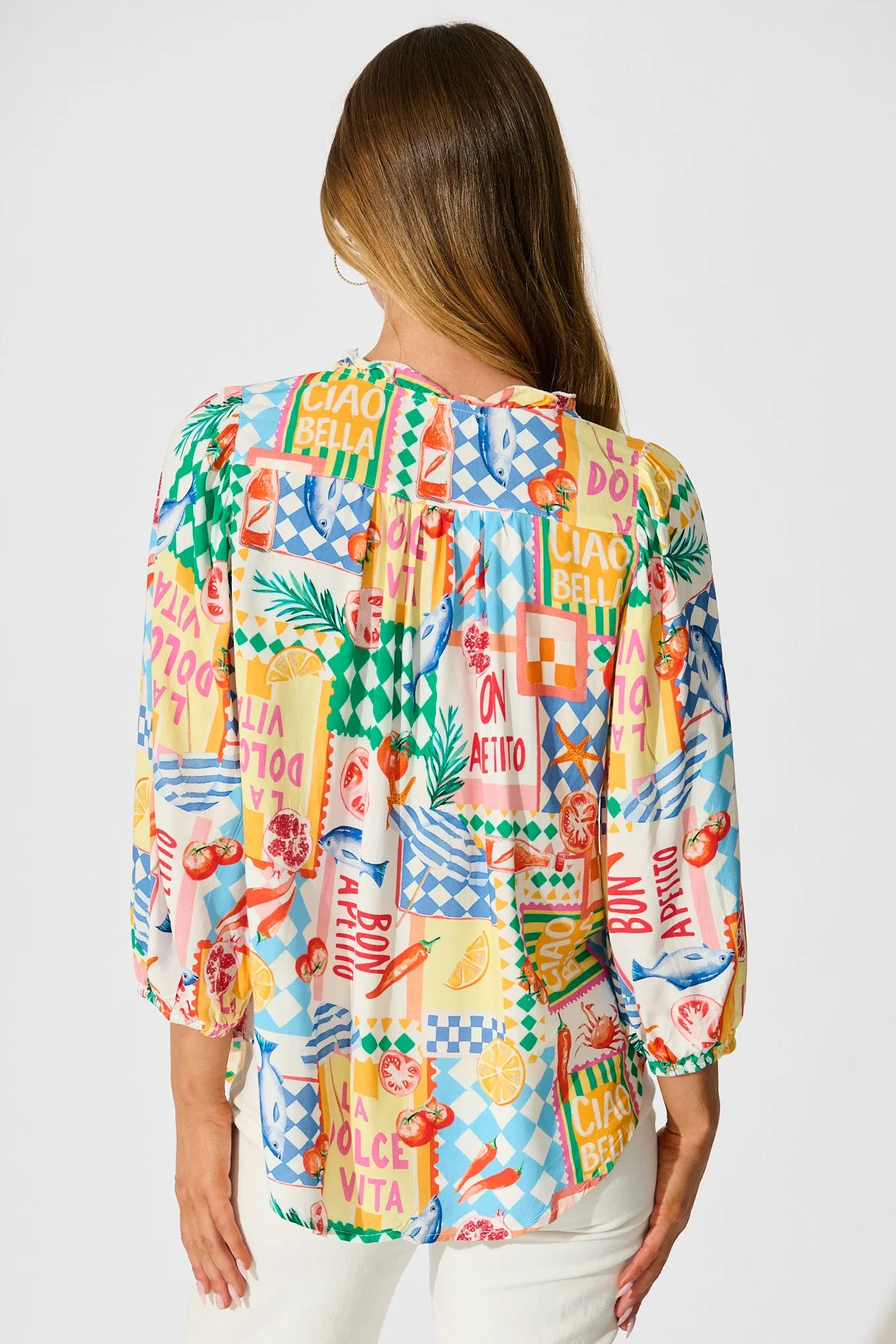 Annelie Top in White Multi Conversational Print sold by St Frock product image thumbnail 3