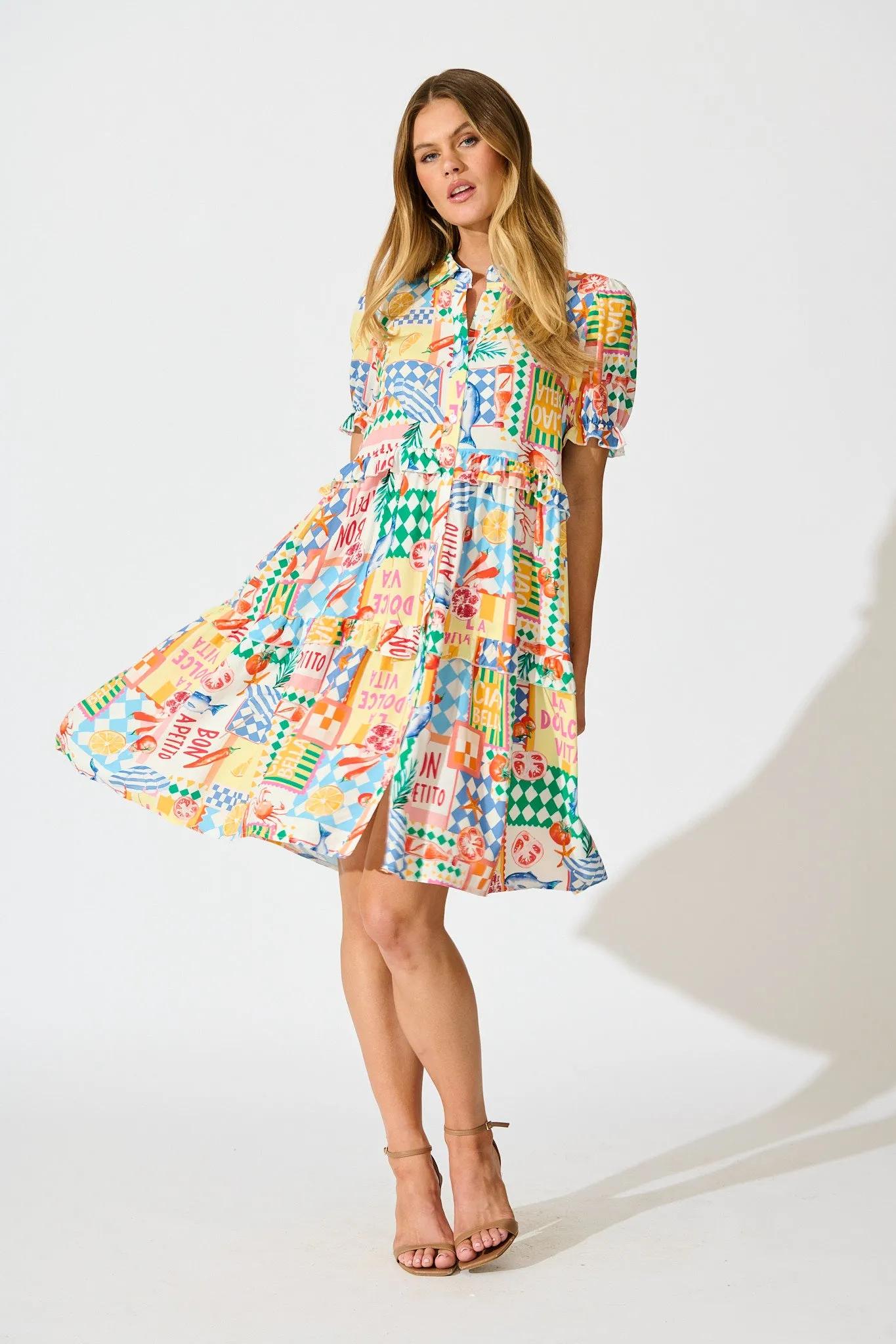 Power Of Love Shirt Dress in White Multi Conversational Print sold by St Frock