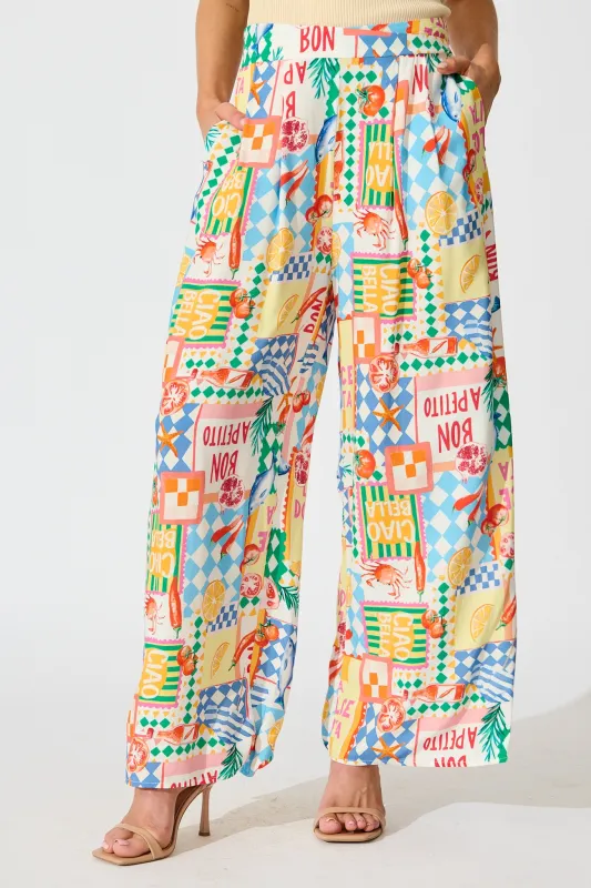Gilligan Pant in White Multi Conversational Print sold by St Frock