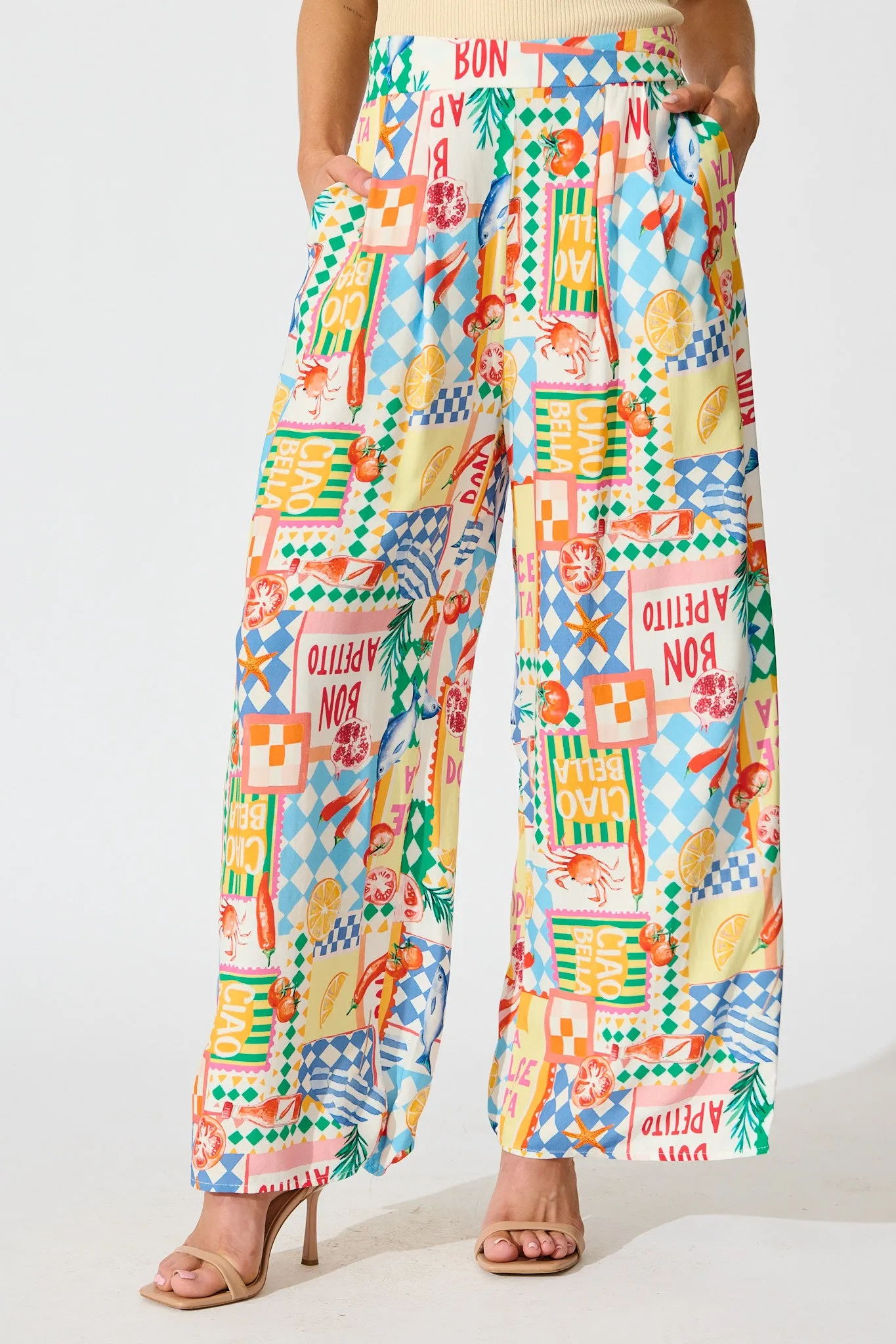 Gilligan Pant in White Multi Conversational Print sold by St Frock