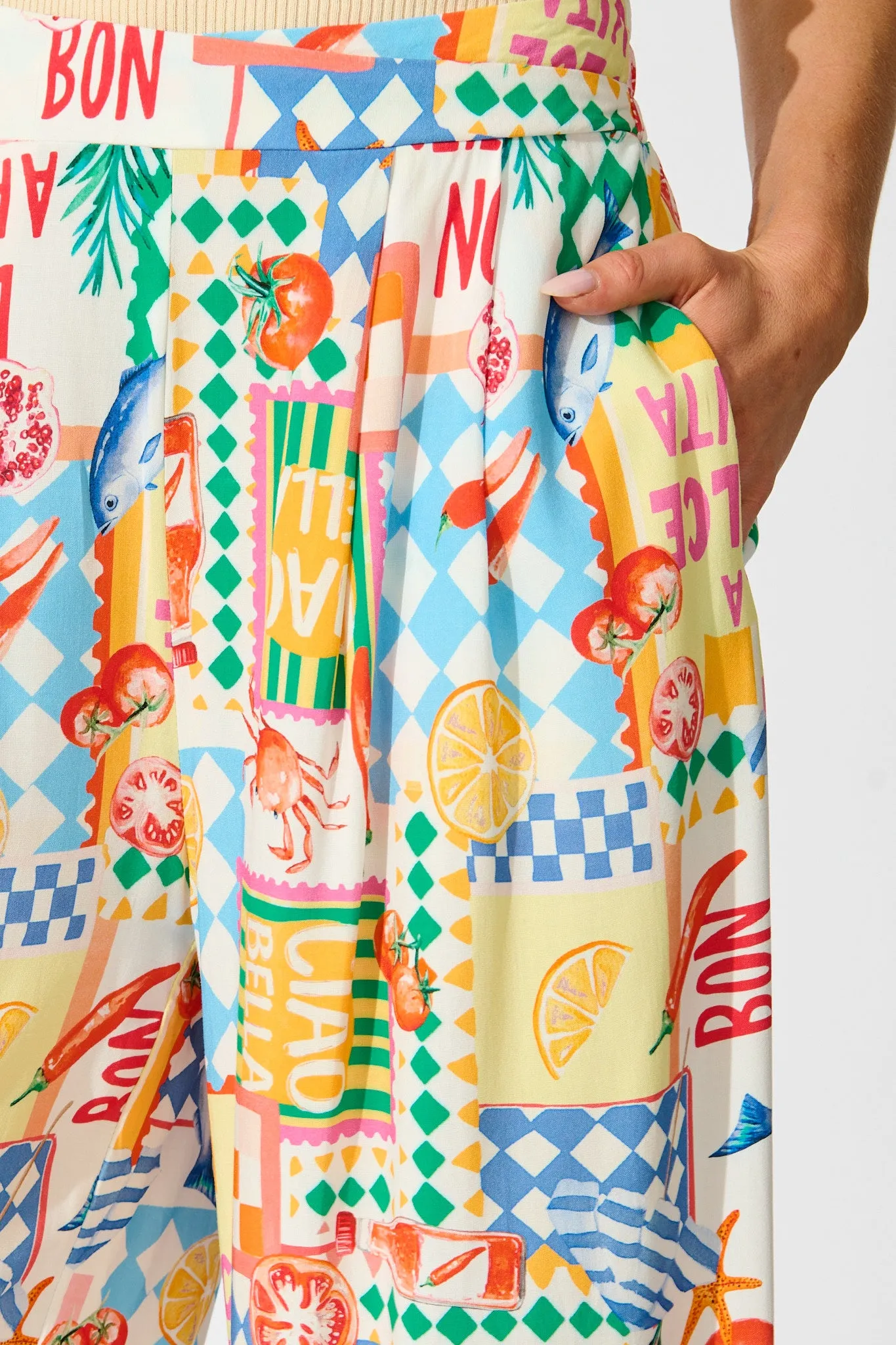 Gilligan Pant in White Multi Conversational Print sold by St Frock product image thumbnail 5