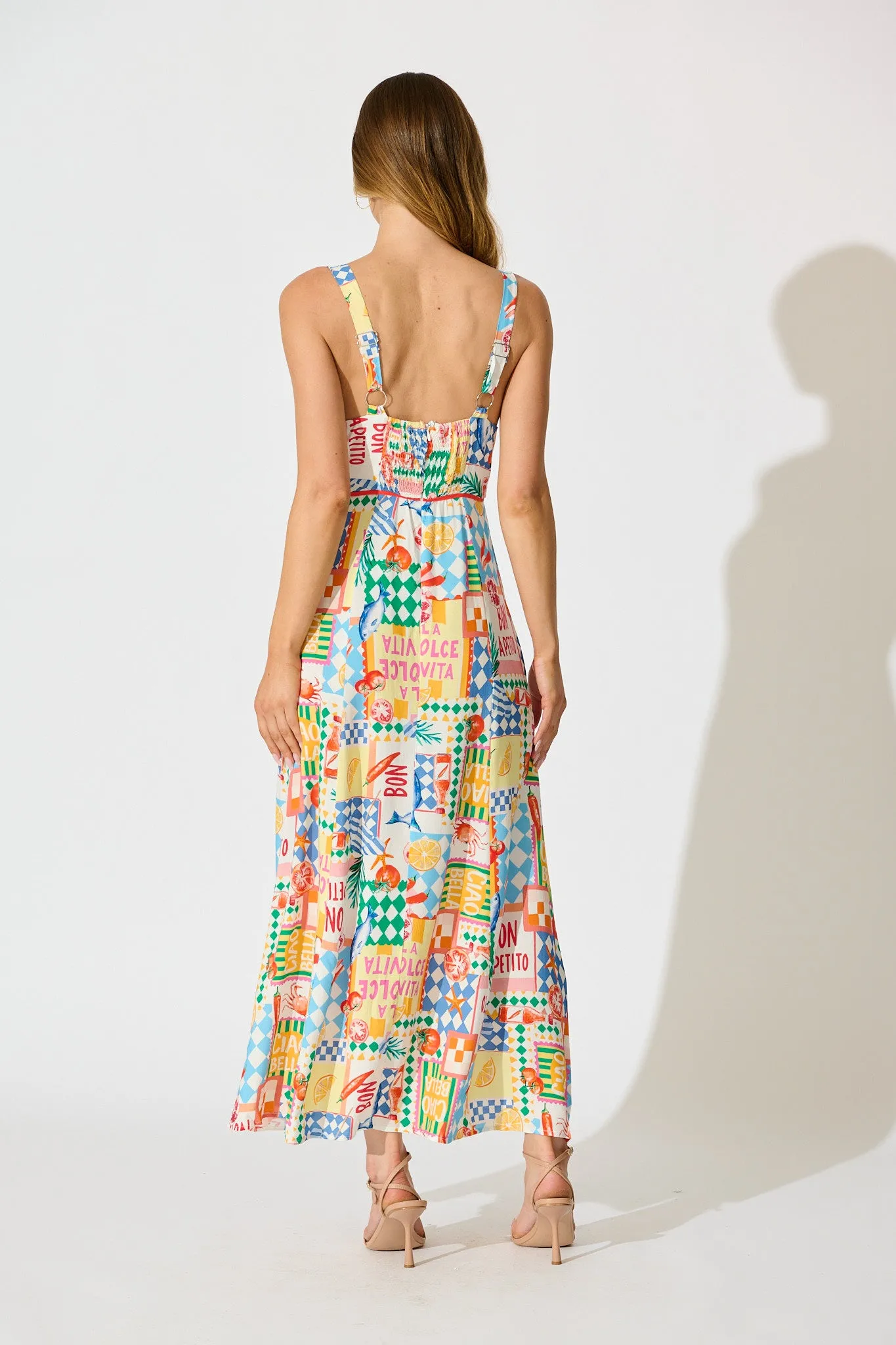 Holiday Crush Maxi Sundress in White Multi Conversational Print sold by St Frock product image thumbnail 4