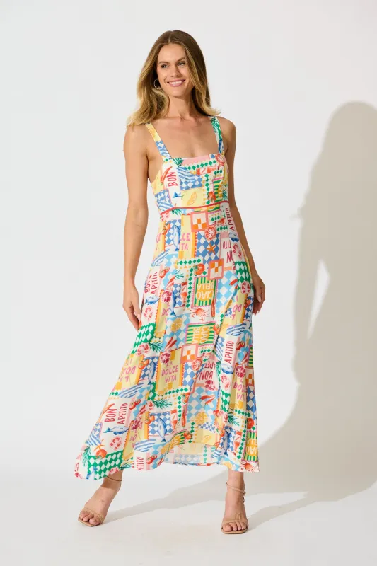 Holiday Crush Maxi Sundress in White Multi Conversational Print sold by St Frock