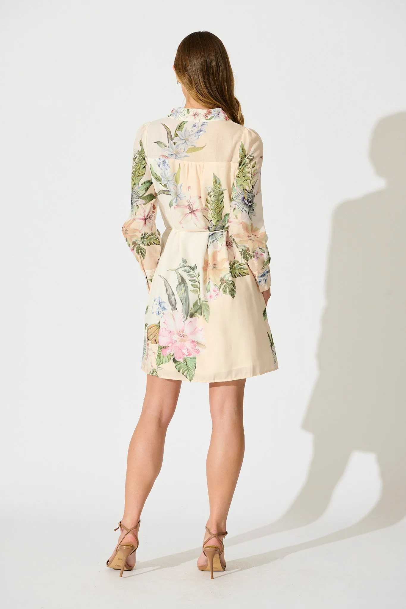 Josiana Shirt Dress in Cream with Green Floral Linen Blend sold by St Frock product image thumbnail 4