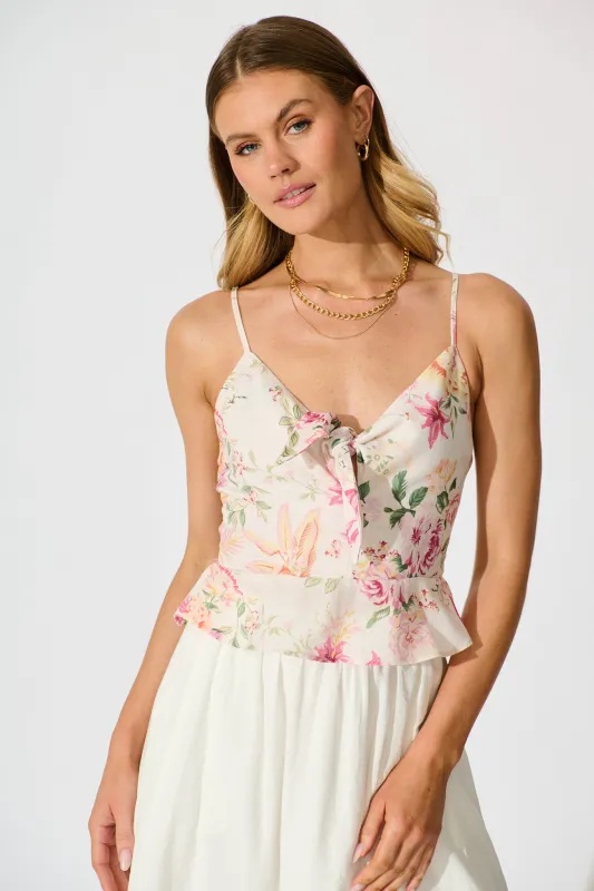 Aesha Top in Pink Floral Linen Blend sold by St Frock