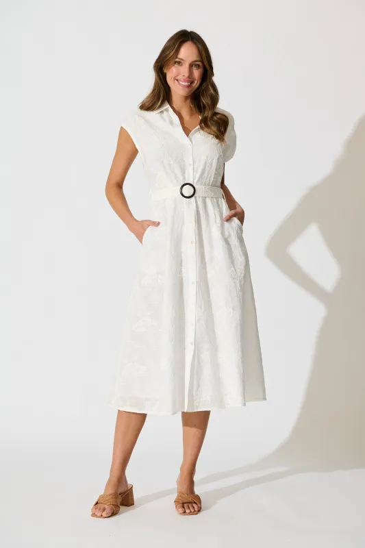 Lace & Love Midi Shirt Dress in White Embroidrey Cotton sold by St Frock