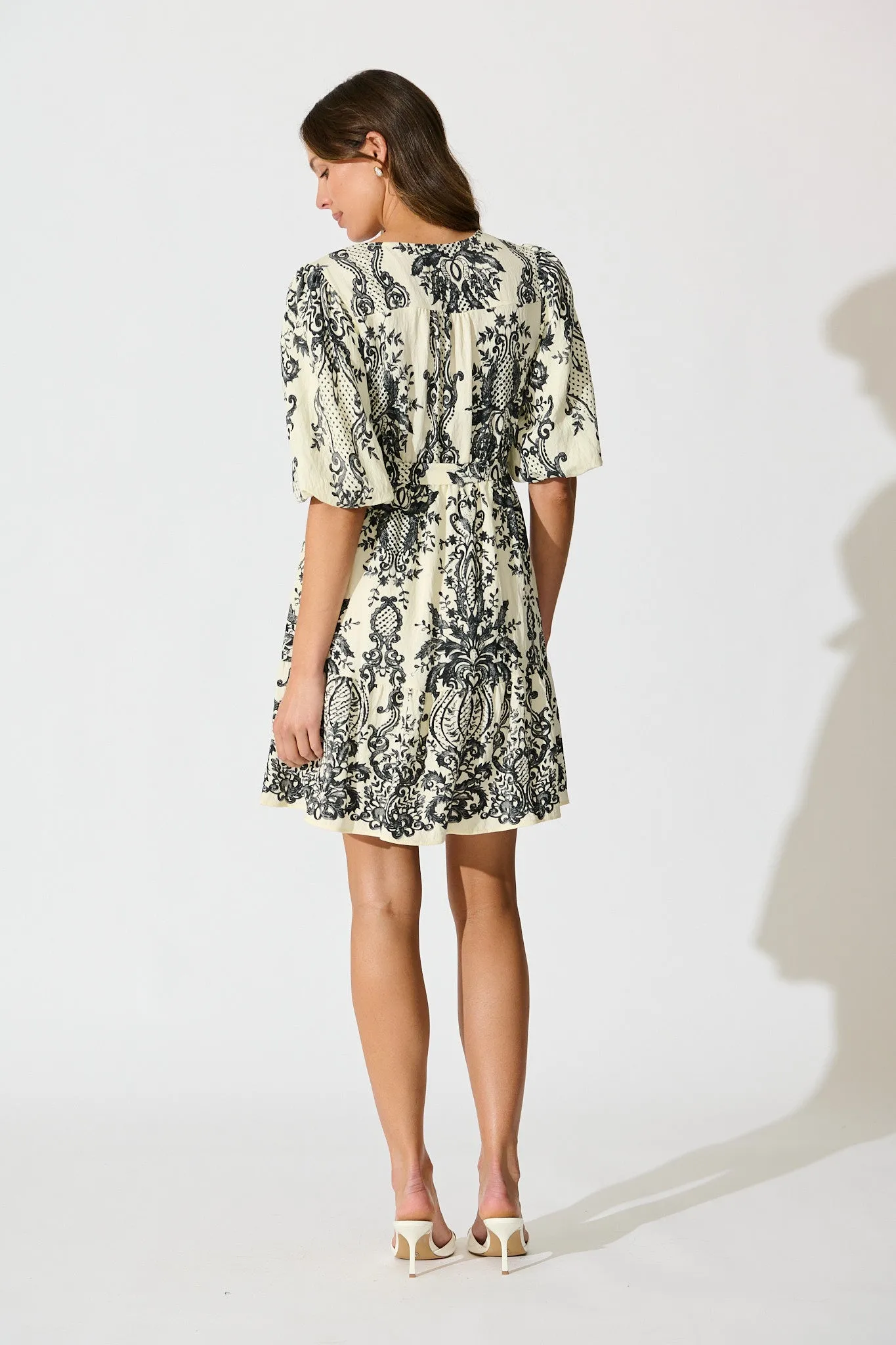 Nadette Dress in White with Black Boho Print sold by St Frock product image thumbnail 4