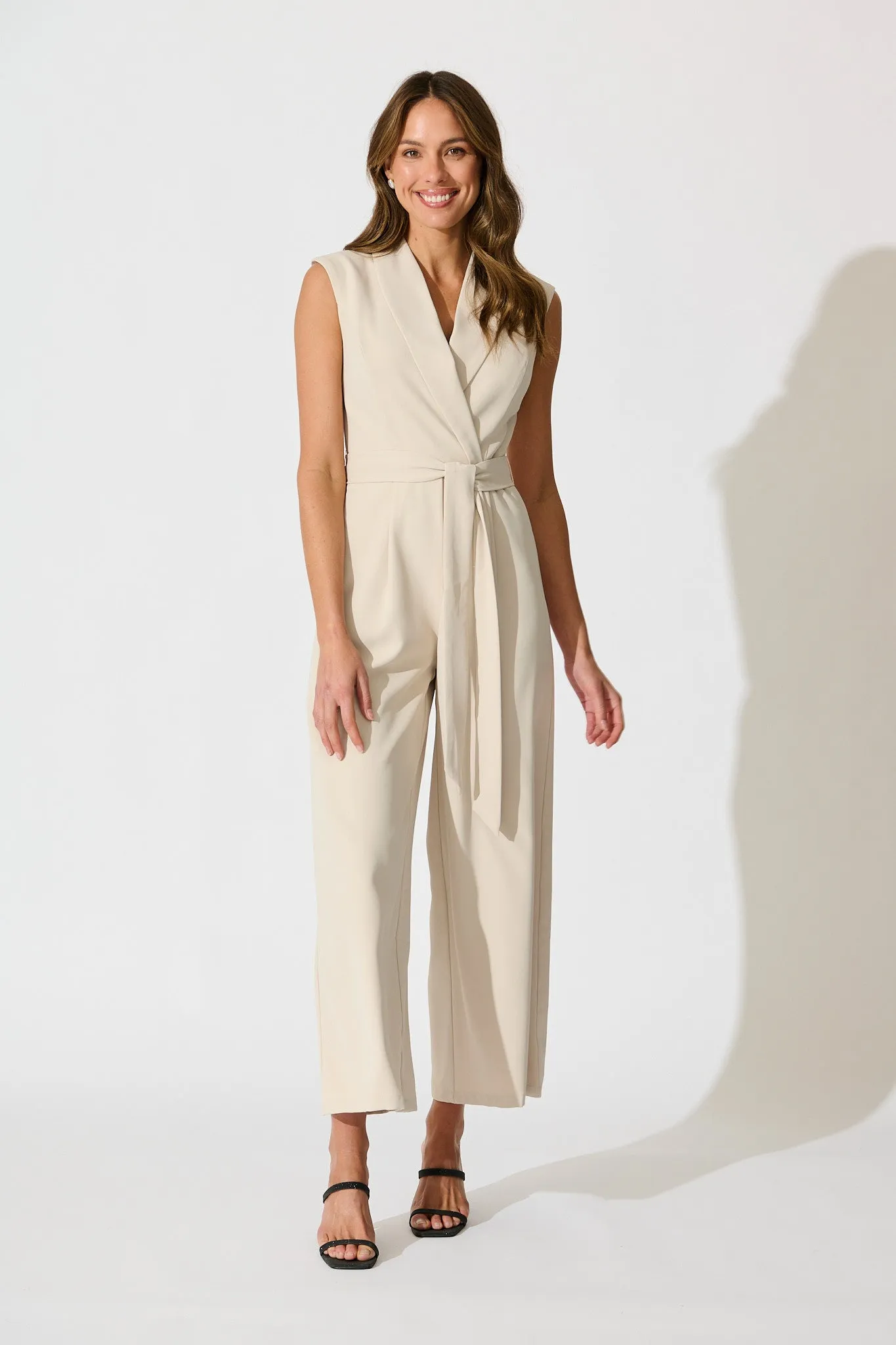 Arden Jumpsuit in Beige sold by St Frock