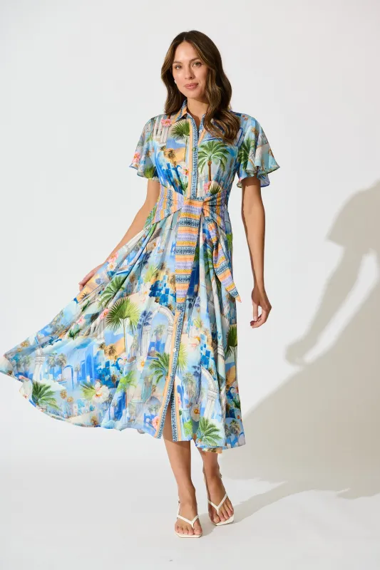 Eulalia Midi Dress in Blue Multi Print sold by St Frock