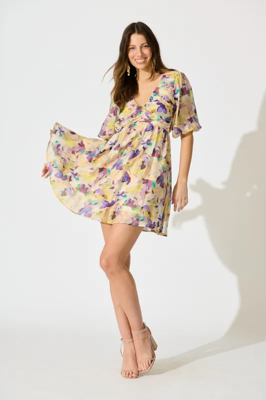 Elodie Bloom Dress in Mustard Multi Watercolour Floral sold by St Frock