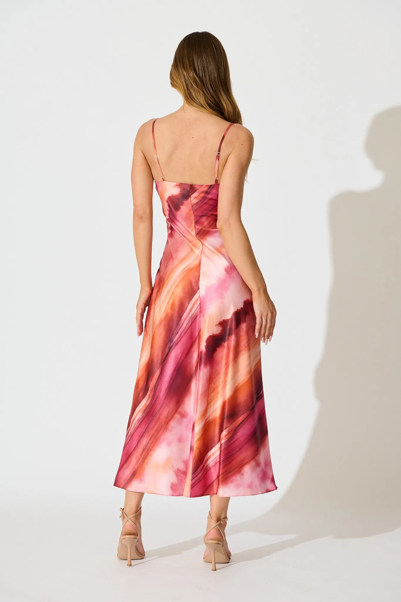 Carmel Maxi Dress in Pink with Red Watercolour Satin sold by St Frock product image thumbnail 4