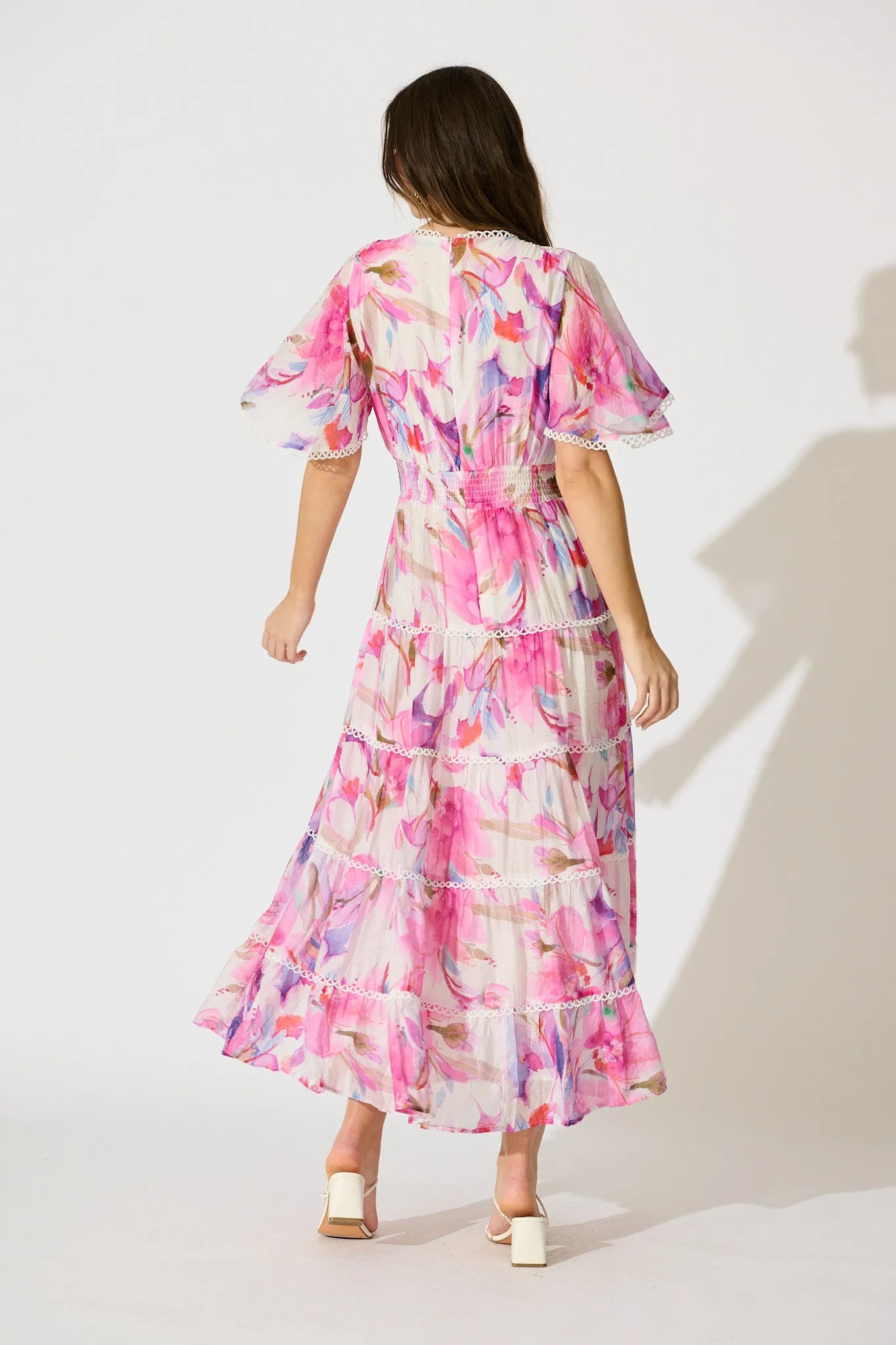 Enrika Maxi Dress in White with Pink Watercolour sold by St Frock product image thumbnail 4